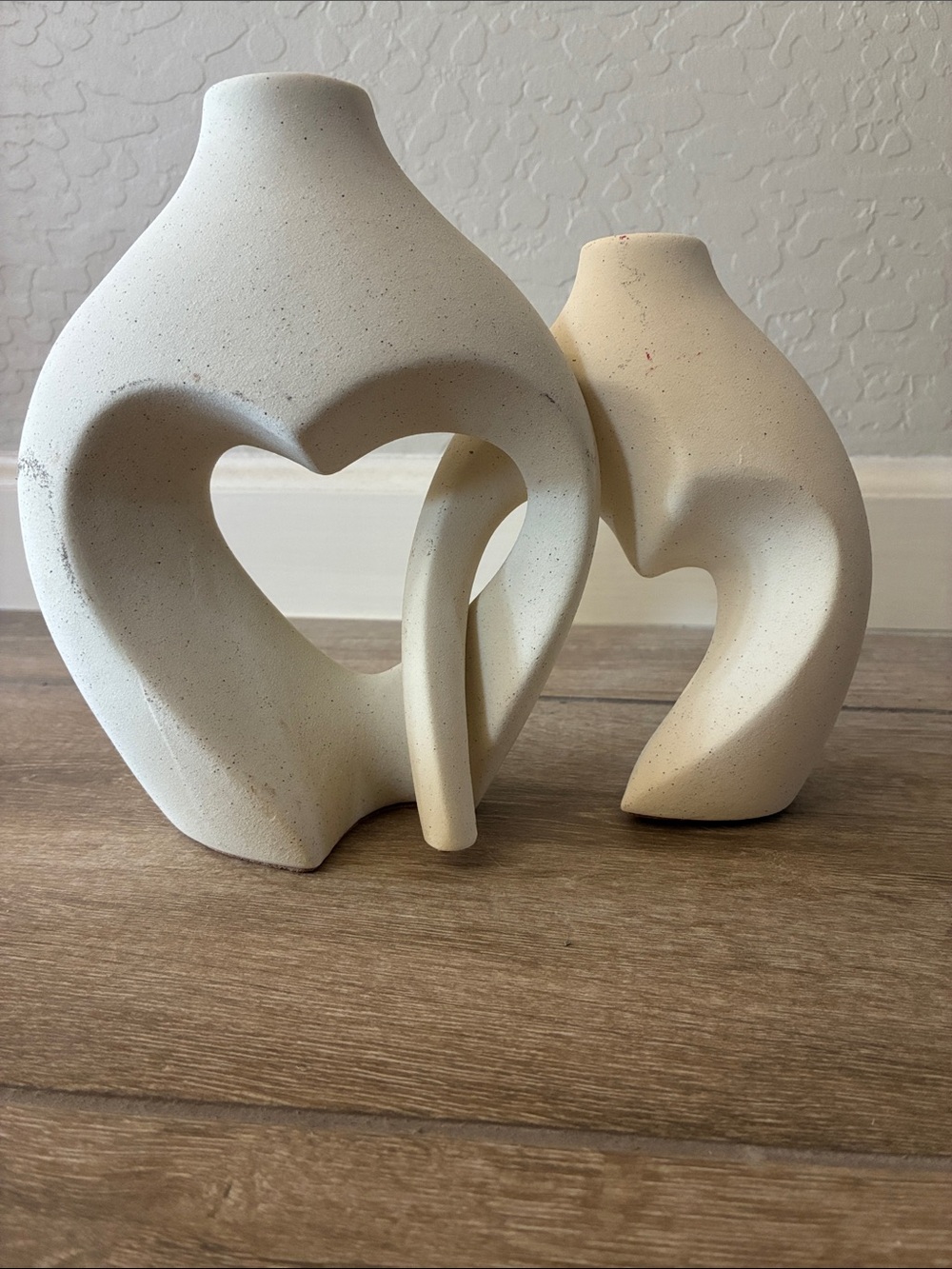 Modern Heart-Shaped Ceramic Vases in Matte Off-White